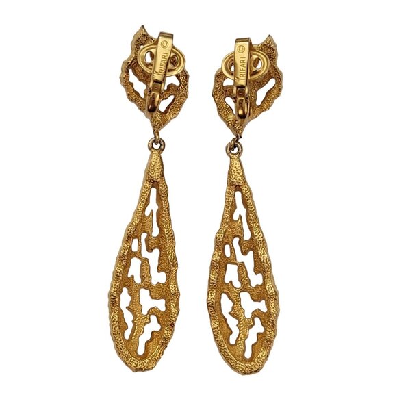 Trifari Crown Over T Gold Tone Brutalist Pear Nugget Clip Earrings Signed E968 - Picture 6 of 8